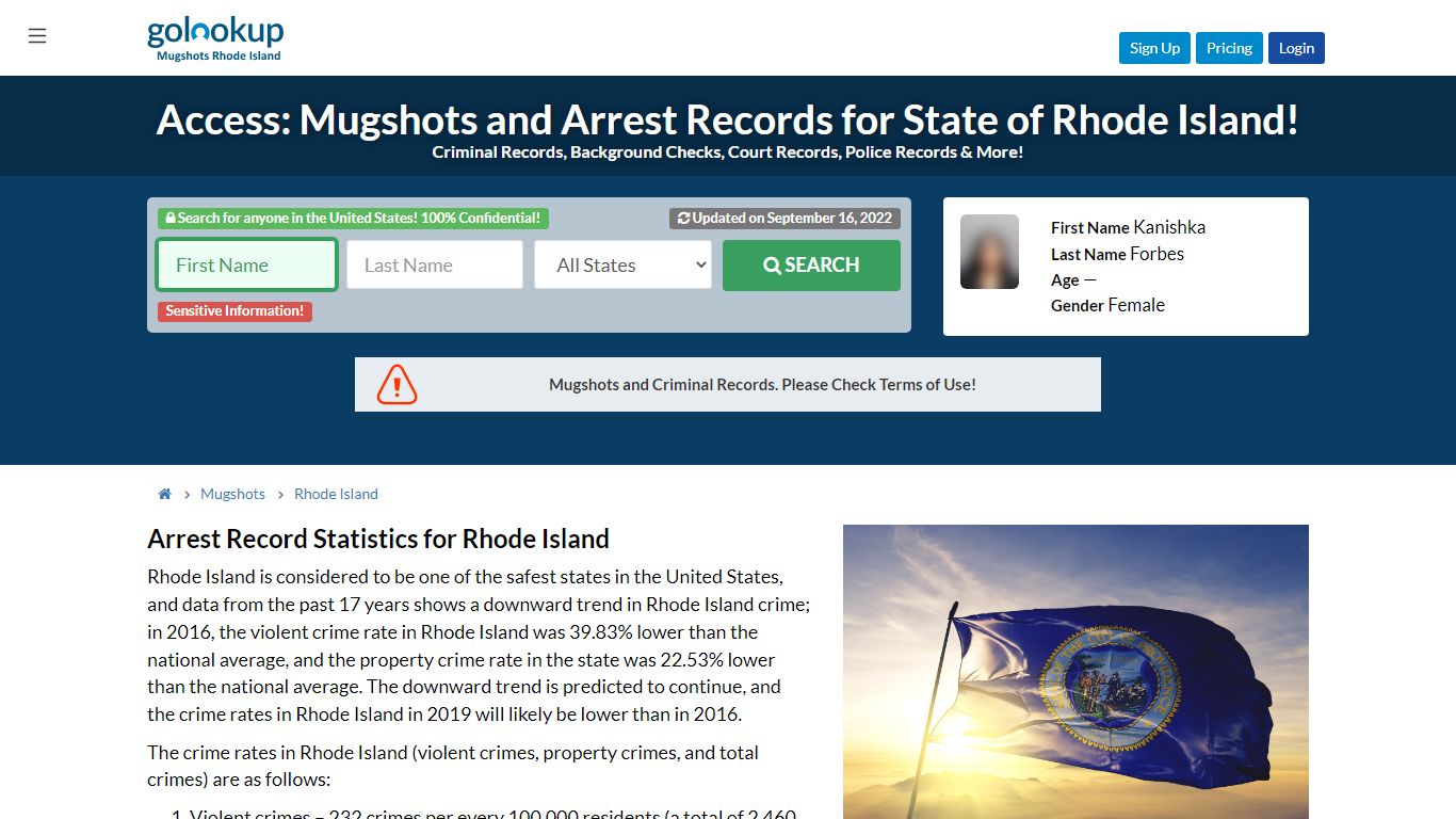 Access: Mugshots and Arrest Records for State of Rhode Island! - GoLookUp