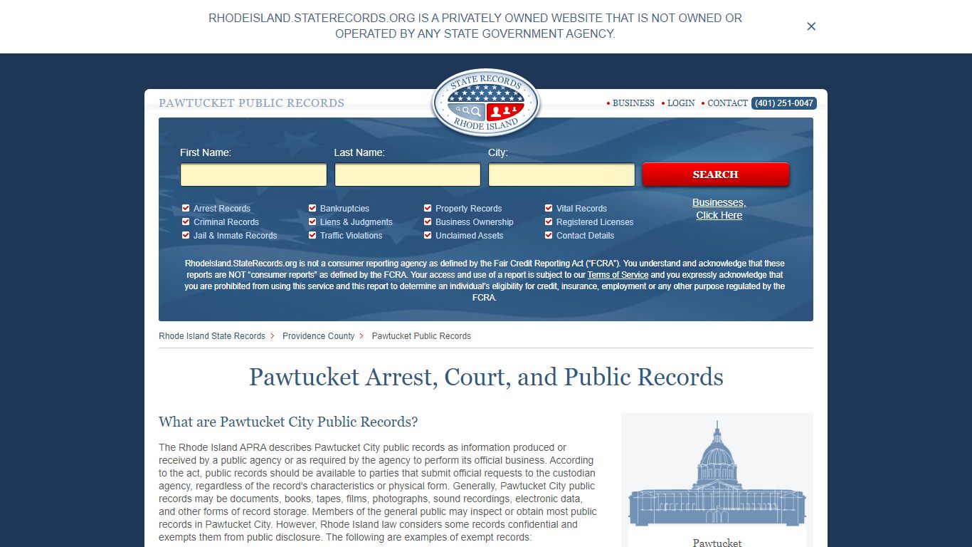 Pawtucket Arrest and Public Records | Rhode Island.StateRecords.org